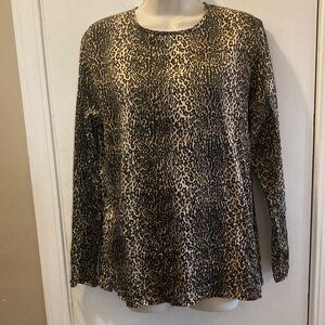 Vintage Ann May Silk Leopard Print l/s Blouse Top & Sash 25-574-1